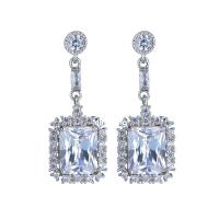 Cubic Zircon (CZ) Drop Earring, Copper Alloy, with 925 Sterling Silver, plated, micro pave cubic zirconia & for woman 