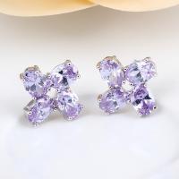 Cubic Zircon (CZ) Stud Earring, Copper Alloy, plated, micro pave cubic zirconia & for woman 13.3mm 