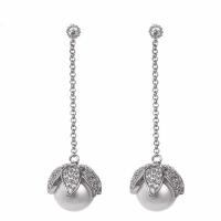 Fashion Create Jewelry Earring, Copper Alloy, with 925 Sterling Silver & Shell Pearl, silver color plated, micro pave cubic zirconia & for woman, white 