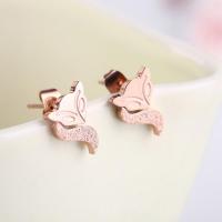 Titanium Steel Stud Earring, Fox, plated, fashion jewelry & for woman & frosted, rose gold color, 12*8mm 