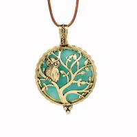 Perfume Locket Necklace, Zinc Alloy, with Wax Cord, plated, cute & hollow, turquoise blue, 36*43*700mm 