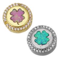 Cubic Zirconia Micro Pave Brass Beads, with Opal, Round, plated, micro pave cubic zirconia Approx 2mm 