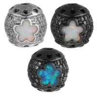 Cubic Zirconia Micro Pave Brass Beads, with Opal, plated, micro pave cubic zirconia & hollow Approx 2.5mm 