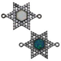 Cubic Zirconia Micro Pave Brass Connector, with Opal, Hexagram, plated, micro pave cubic zirconia & hollow Approx 1.5mm 