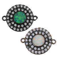 Cubic Zirconia Micro Pave Brass Connector, with Opal, gun black plated, micro pave cubic zirconia Approx 1.5mm 