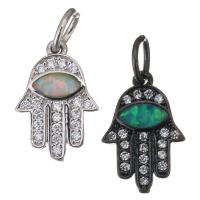 Brass Pendant, with Opal, Hand, plated, micro pave cubic zirconia 