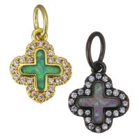 Brass Pendant, with Opal, Cross, plated, micro pave cubic zirconia Approx 4.5mm 
