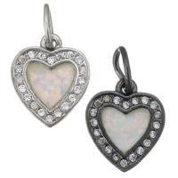 Brass Pendant, with Opal, Heart, plated, micro pave cubic zirconia Approx 4.5mm 