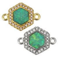 Cubic Zirconia Micro Pave Brass Connector, with Opal, Hexagon, plated, micro pave cubic zirconia Approx 1.5mm 