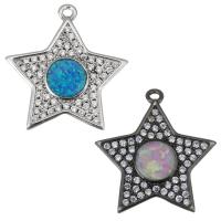 Brass Pendant, with Opal, Star, plated, micro pave cubic zirconia Approx 1.5mm 