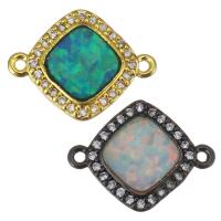 Cubic Zirconia Micro Pave Brass Connector, with Opal, Rhombus, plated, micro pave cubic zirconia Approx 1mm 