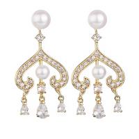 Brass Drop Earring, with 925 Sterling Silver, plated, micro pave cubic zirconia & for woman 