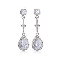 Cubic Zircon (CZ) Drop Earring, Copper Alloy, with 925 Sterling Silver, plated, micro pave cubic zirconia & for woman 