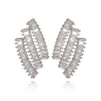 Cubic Zircon (CZ) Stud Earring, Copper Alloy, with 925 Sterling Silver, plated, micro pave cubic zirconia & for woman 