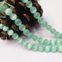 Katzenauge Perlen, rund, poliert, DIY & verschiedene Größen vorhanden, Türkisblau, Länge:38 cm, verkauft von Strang