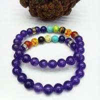 Gemstone Bracelets, Amethyst, with Natural Stone, Donut, polished, fashion jewelry purple, 190*8mm 