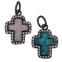 Cubic Zirconia Micro Pave Brass Pendant, with Opal, Cross, plated, micro pave cubic zirconia Approx 4mm 