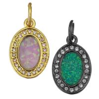 Brass Pendant, with Opal, Ellipse, plated, micro pave cubic zirconia Approx 4mm 