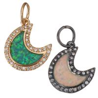 Cubic Zirconia Micro Pave Brass Pendant, with Opal, Moon, plated, micro pave cubic zirconia Approx 4.5mm 