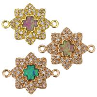 Cubic Zirconia Micro Pave Brass Connector, with Opal, Flower, plated, micro pave cubic zirconia & hollow Approx 1.5mm 