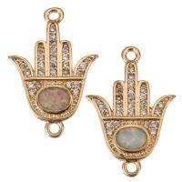 Cubic Zirconia Micro Pave Brass Connector, with Opal, Hand, rose gold color plated, micro pave cubic zirconia Approx 1.5mm 