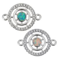 Cubic Zirconia Micro Pave Brass Connector, with Opal, Round, plated, micro pave cubic zirconia & hollow Approx 1.5mm 