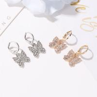 Huggie Hoop Drop Earring, Zinc Alloy, Butterfly, plated, micro pave rhinestone & for woman 25*14mm 