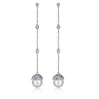 Brass Drop Earring, with 925 Sterling Silver, silver color plated, micro pave cubic zirconia & for woman, white 