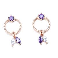 Brass Drop Earring, with Cubic Zirconia, portable & cute & hollow, purple 