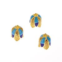 Zinc Alloy Bead Caps, gold color plated, enamel & hollow, blue Approx 2mm 