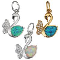 Cubic Zirconia Micro Pave Brass Pendant, with Opal, Swan, plated, micro pave cubic zirconia Approx 4.5mm 