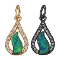 Cubic Zirconia Micro Pave Brass Pendant, with Opal, Teardrop, plated, micro pave cubic zirconia 
