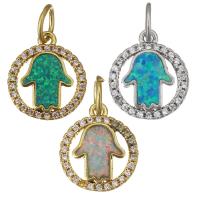 Cubic Zirconia Micro Pave Brass Pendant, with Opal, Round, gold color plated, micro pave cubic zirconia & hollow 