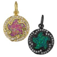Cubic Zirconia Micro Pave Brass Pendant, with Opal, Round, plated, micro pave cubic zirconia Approx 4.5mm 