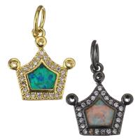 Cubic Zirconia Micro Pave Brass Pendant, with Opal, Crown, plated, micro pave cubic zirconia Approx 4.5mm 