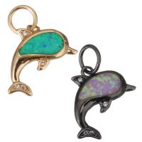Cubic Zirconia Micro Pave Brass Pendant, with Opal, Dolphin, plated, micro pave cubic zirconia Approx 4.5mm 