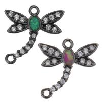 Cubic Zirconia Micro Pave Brass Connector, with Opal, Dragonfly, gun black plated, micro pave cubic zirconia Approx 1mm 