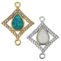 Cubic Zirconia Micro Pave Brass Connector, with Opal, Rhombus, plated, micro pave cubic zirconia & hollow Approx 1.5mm 