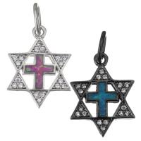 Cubic Zirconia Micro Pave Brass Pendant, with Opal, Hexagram, plated, micro pave cubic zirconia & hollow Approx 4.5mm 