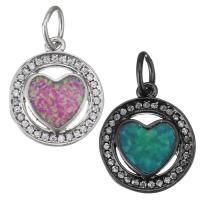 Cubic Zirconia Micro Pave Brass Pendant, with Opal, Round, plated, micro pave cubic zirconia & hollow Approx 4.5mm 