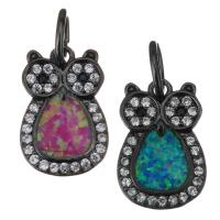Cubic Zirconia Micro Pave Brass Pendant, with Opal, Owl, gun black plated, micro pave cubic zirconia Approx 4.5mm 