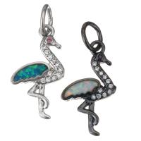 Cubic Zirconia Micro Pave Brass Pendant, with Opal, Crane, plated, micro pave cubic zirconia Approx 4.5mm 