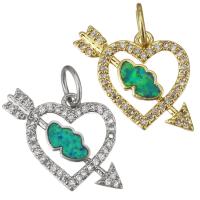 Cubic Zirconia Micro Pave Brass Pendant, with Opal, Heart, plated, micro pave cubic zirconia & hollow Approx 4.5mm 
