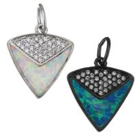 Cubic Zirconia Micro Pave Brass Pendant, with Opal, Triangle, plated, micro pave cubic zirconia Approx 4.5mm 
