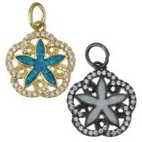 Cubic Zirconia Micro Pave Brass Pendant, with Opal, Flower, plated, micro pave cubic zirconia & hollow Approx 4.5mm 