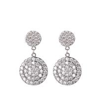 Brass Drop Earring, silver color plated, micro pave cubic zirconia & for woman, white 