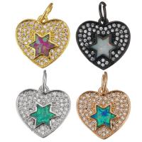 Cubic Zirconia Micro Pave Brass Pendant, with Opal, Heart, plated, micro pave cubic zirconia Approx 4.5mm 