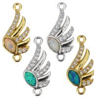 Cubic Zirconia Micro Pave Brass Connector, with Opal, Wing Shape, plated, micro pave cubic zirconia Approx 1.5mm 