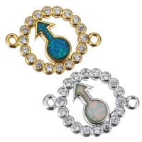 Cubic Zirconia Micro Pave Brass Connector, with Opal, plated, micro pave cubic zirconia & hollow Approx 1.5mm 