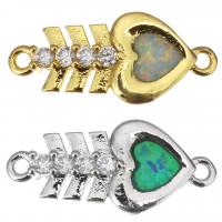 Cubic Zirconia Micro Pave Brass Connector, with Opal, Fish Bone, plated, micro pave cubic zirconia Approx 1.5mm 